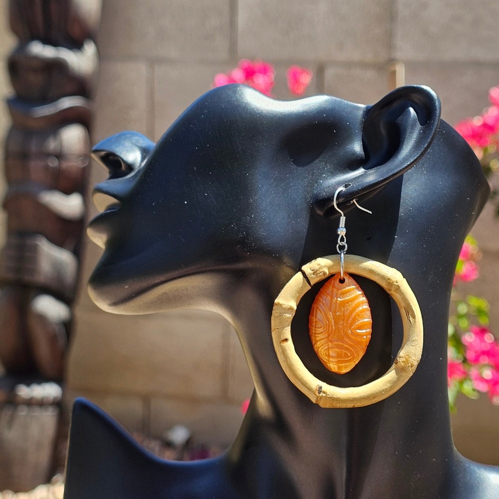 Handmade Upcycled Frankies Tiki Room Earrings Orange Swizzle Stick Silvertone